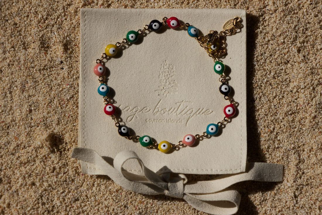 Rainbow Evil Eye Anklet - Sage Boutique✨