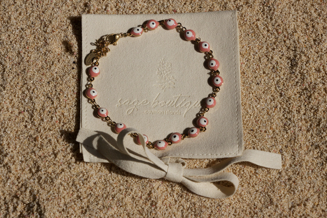 Peach Evil Eye Anklet - Sage Boutique✨