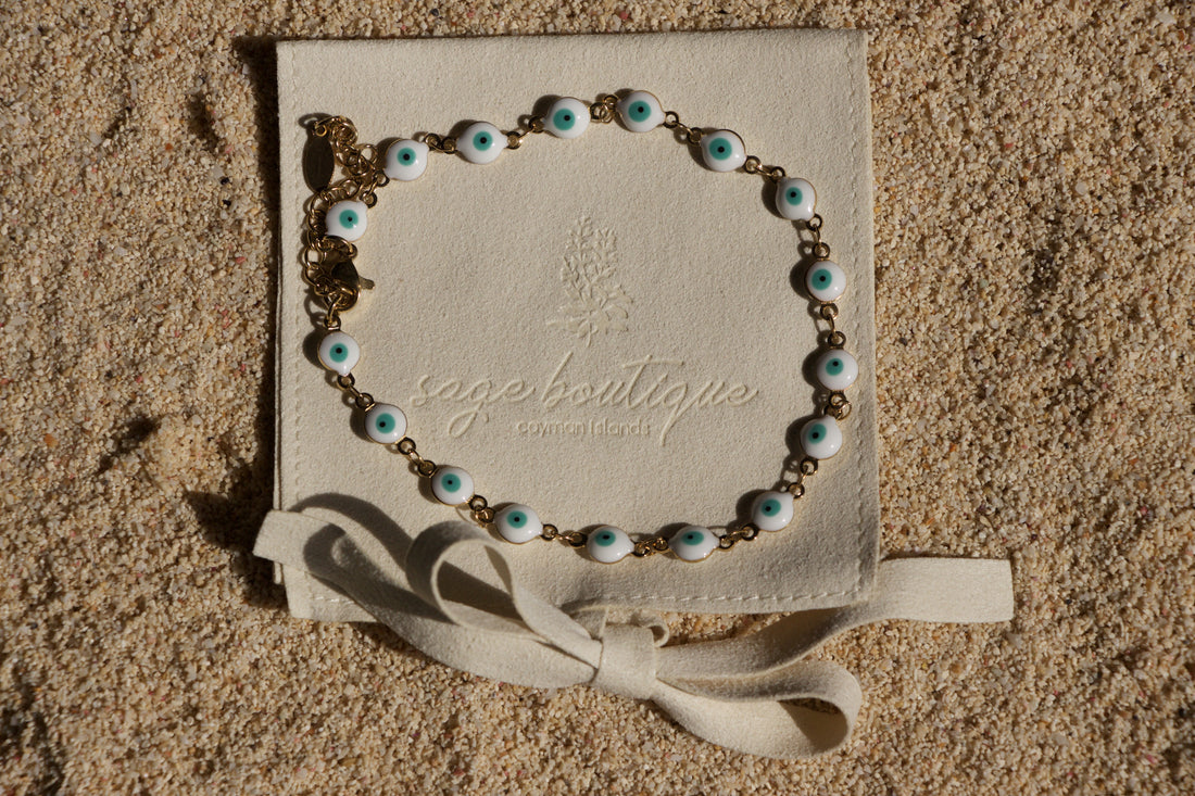 White Evil Eye Anklet - Sage Boutique✨